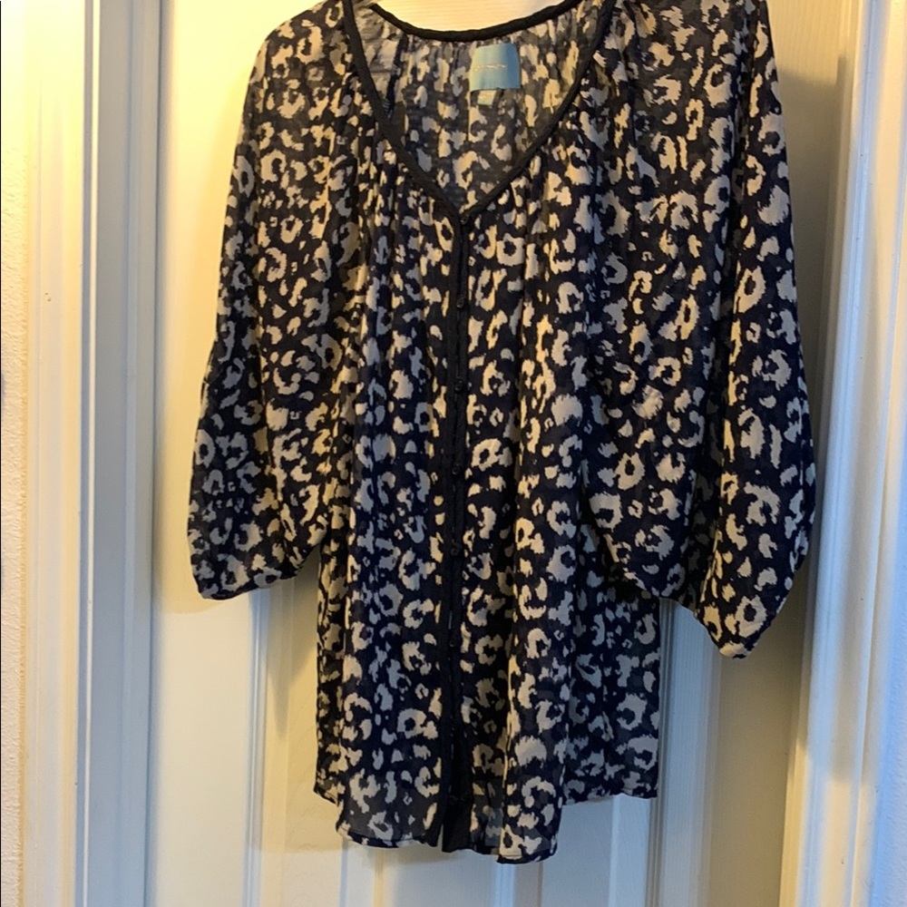 Skies Are Navy and White Relaxed 3/4 Sleeve Peasant Blouse